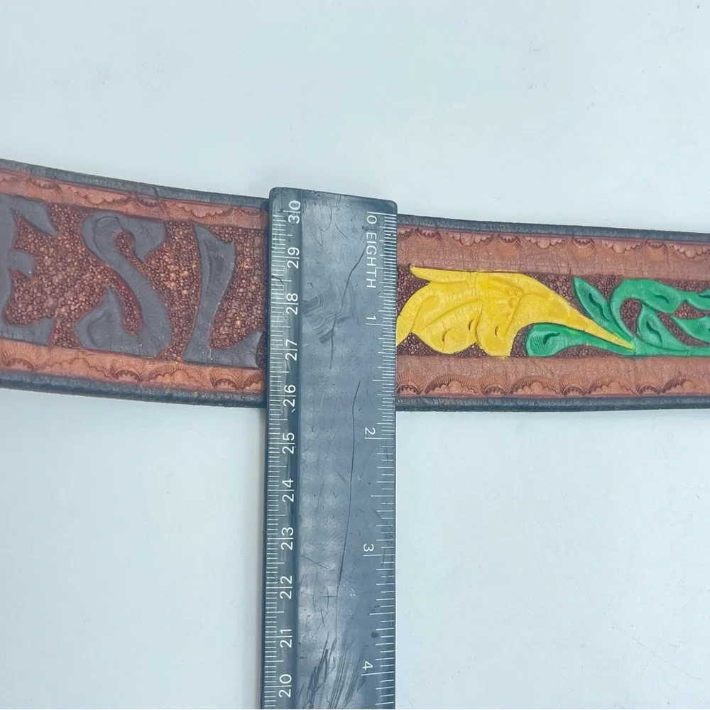 Vintage 70s Western Leather Tooled Belt | Embossed Name | Retro Rockabilly Hip